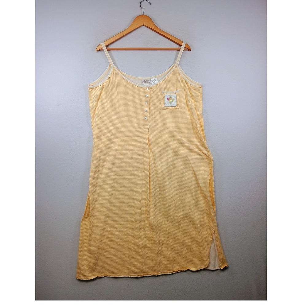 Cottagecore Quiet Moments Women 1XL Yellow Gingham Cotton Floral Nightgown Dress
